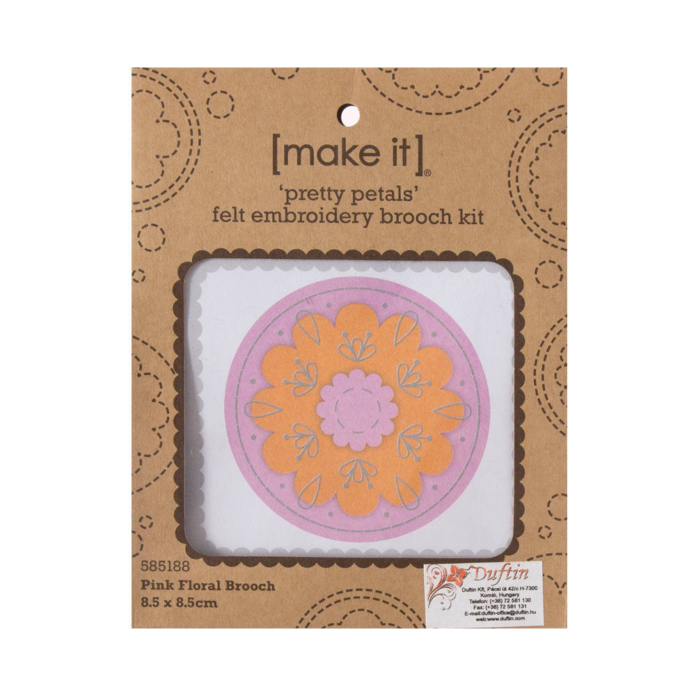 Make it 8.5x8.5 cm Brooch Felt Embroidery Kit, Pink - 585188
