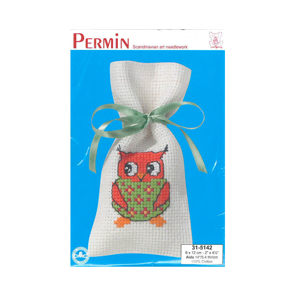 Permin 6x12 cm Red Owl Pouch Cross-stitch Kit - 315142