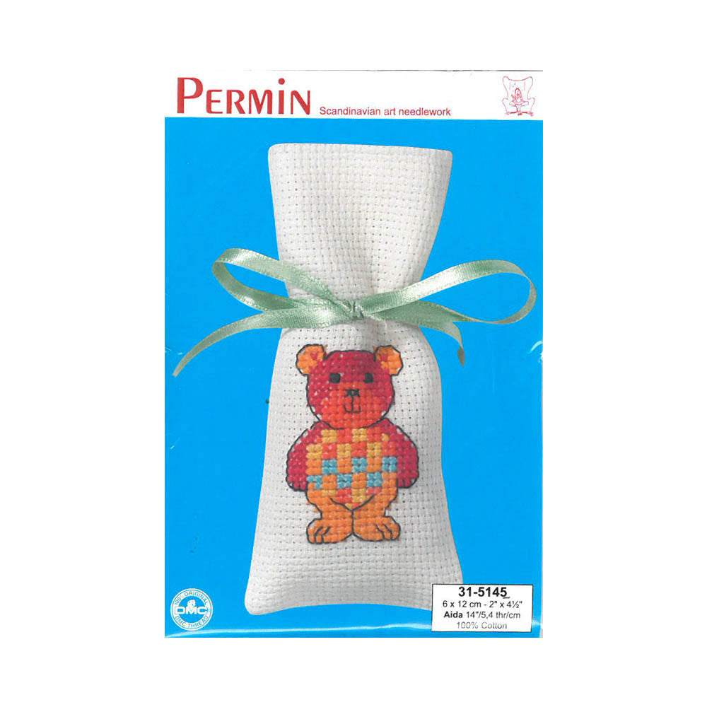 Permin 6x12 cm Red Bear Pouch Cross-stitch Kit - 315145