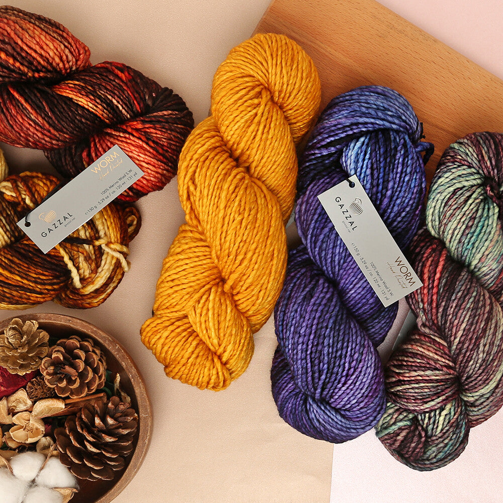 Gazzal Worm Hand Paints Yarn, Aubergine - 3869