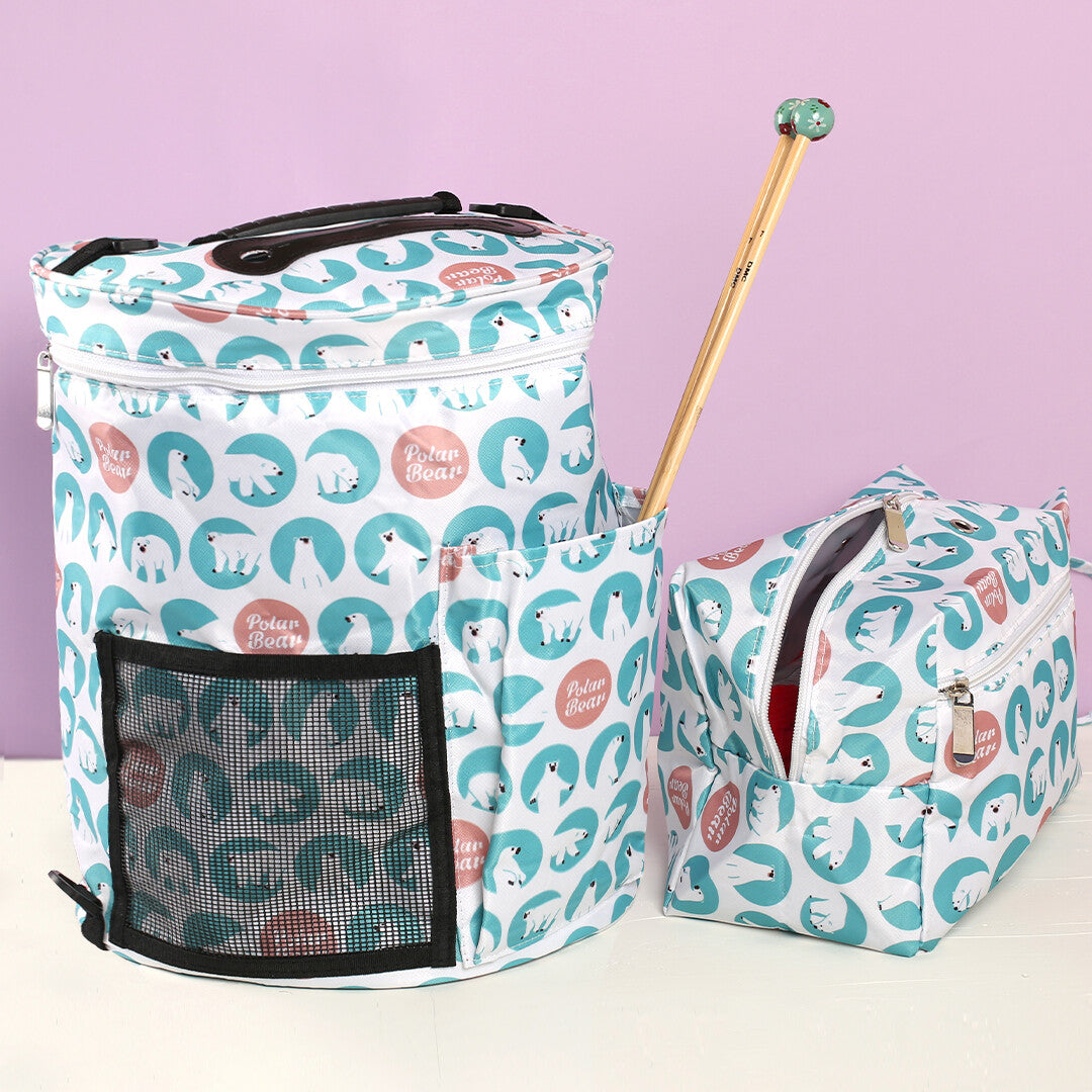 Loren Patterned Round Base Organizer Bag, Green - EB018